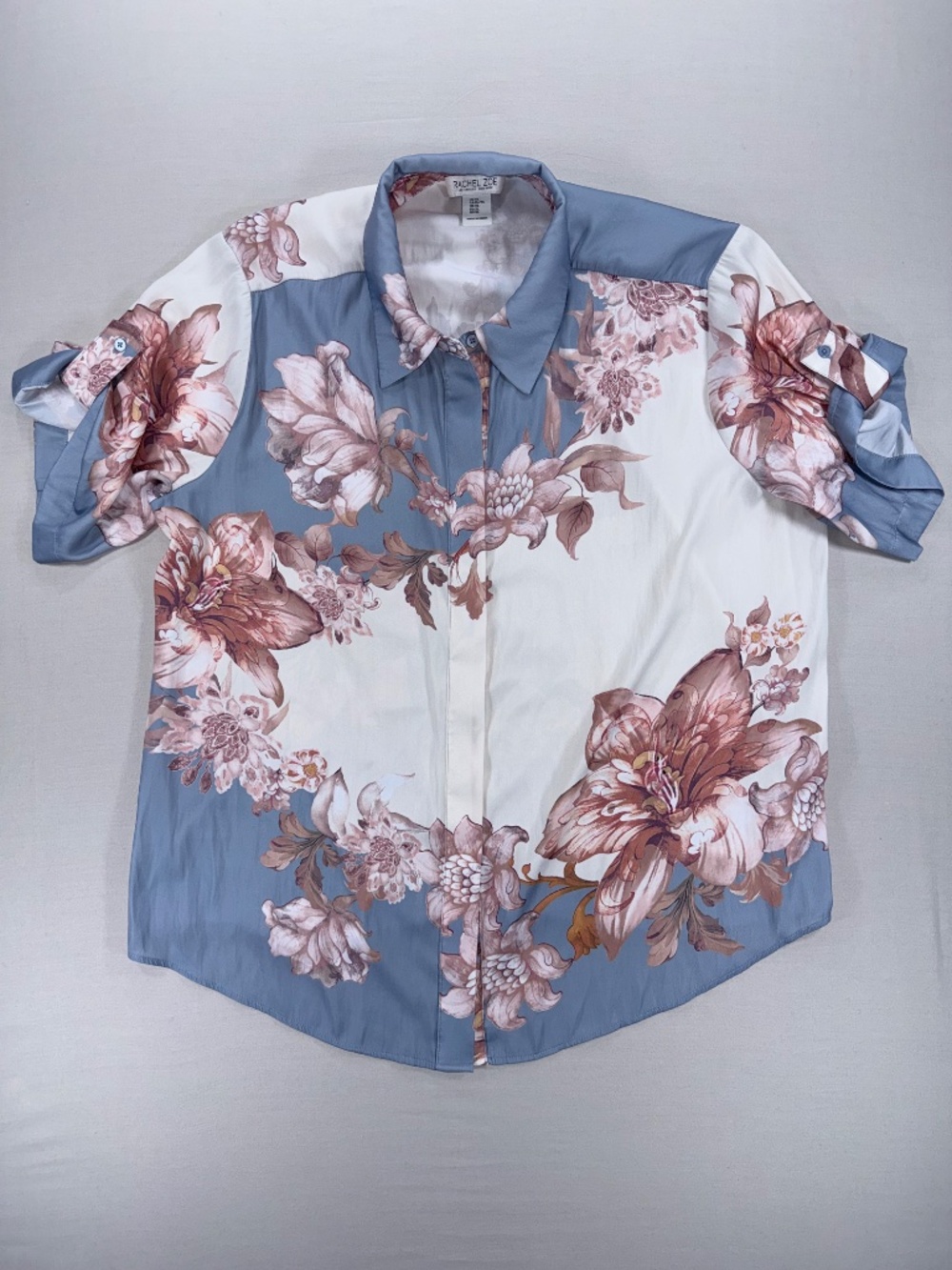 Rachel Zoe Floral Colorblock Short-Sleeve Button-Down Blouse XL - Picture 2 of 5